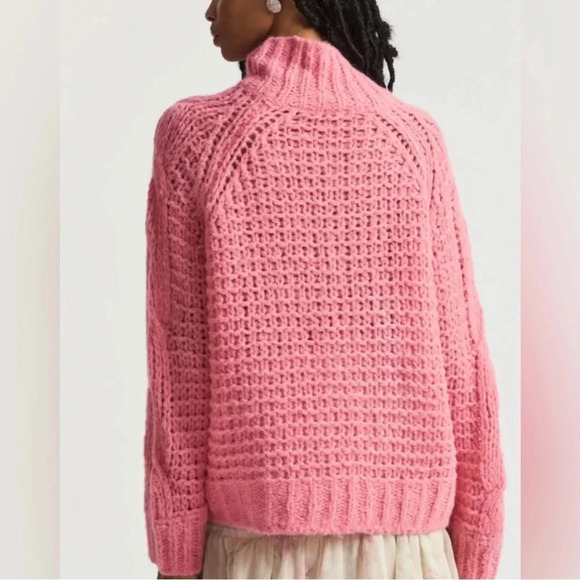 LoveShackFancy Leyland Chunky Cable Knit Turtleneck Sweater in Pink Rose Small - Picture 2 of 10